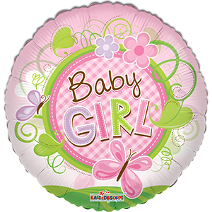 Balon rotund - Baby Girl - Fluturi - 45 cm