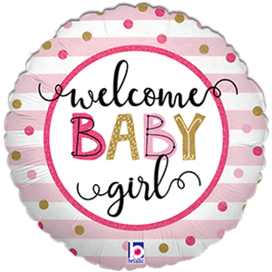 Balon rotund - Welcome Baby Girl - Holografic - 46 cm