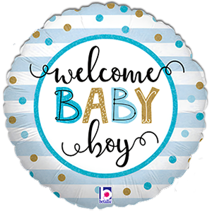 Balon rotund - Welcome Baby Boy - Holografic - 46 cm