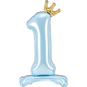 Cifra 1 cu coronita (umflare aer) - bleu - 84 cm