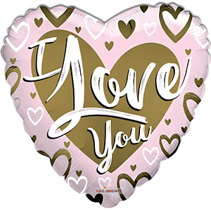 Balon inima - I love you - roz deschis-gold - 45 cm
