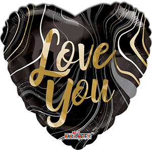 Balon inima - I love you marmorat - negru auriu - 45 cm
