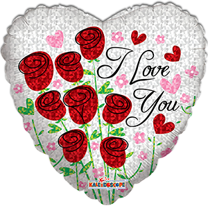 Balon inima - I love you cu trandafiri - 45 cm