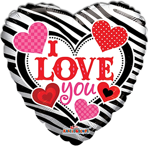Balon inima - I love you rosu-negru-alb - 45 cm