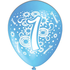 Balon latex - Bleu print cifra 1 alb - 30 cm