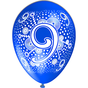 Balon latex - Albastru print cifra 9 alb - 30 cm