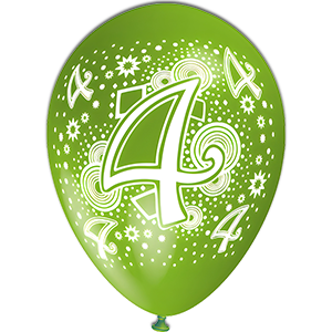 Balon latex - Verde print cifra 4 alb - 30 cm