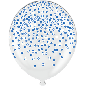 Balon latex - Transparent print confetti albastru - 30 cm